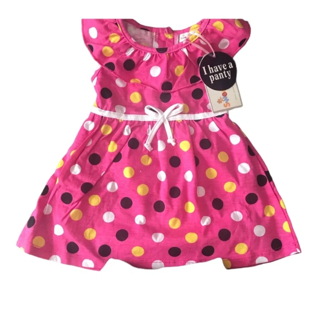 Sweet & Soft Pink Polka Dot Ruffle Baby Girl Dress w/Diaper Cover Set 3/6m